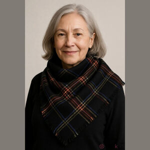 Plaid Fringe Scarf - Black Multi-Color, One Size